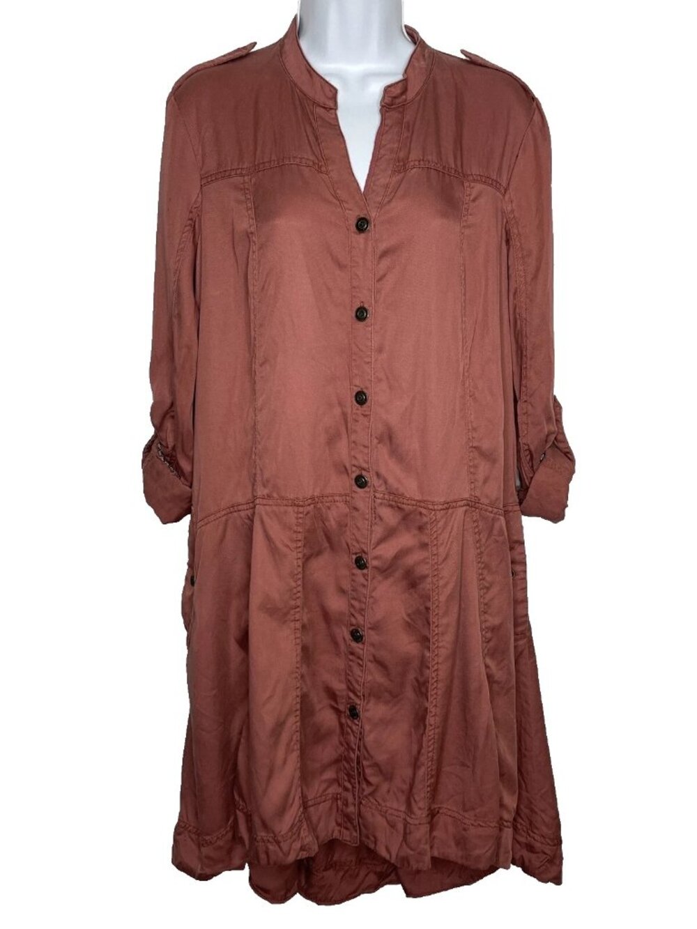 Holding Horses Mariona Utility Shirt Dress Size 4 Red Button Front Roll Tab